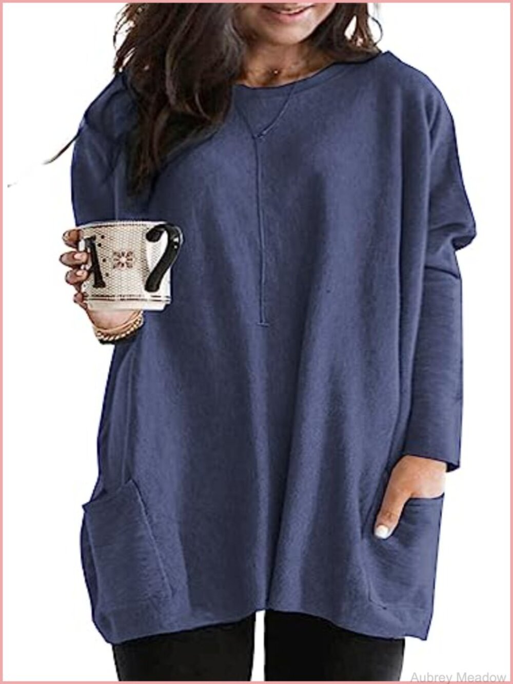 Plus Size Long Sleeve Tunic Top with Pockets Pullover